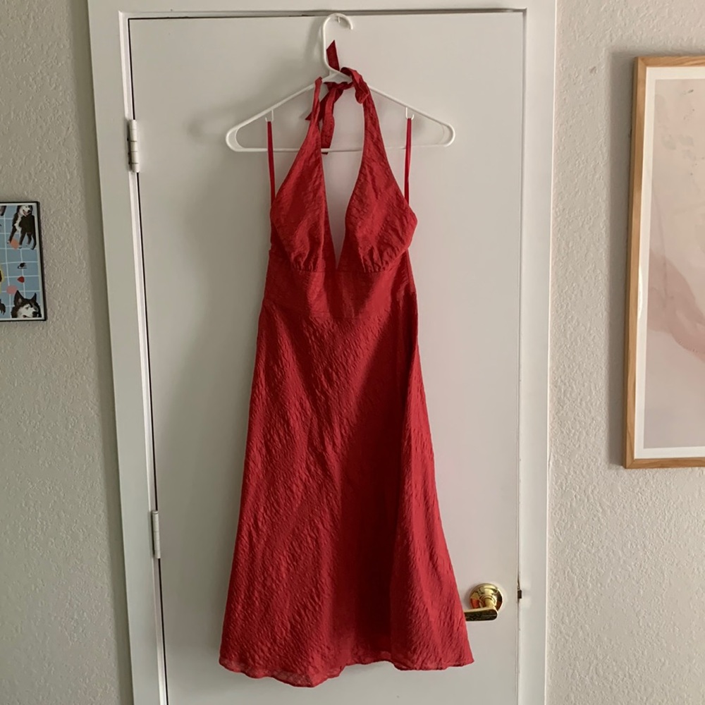 J.Crew Red Cotton Halter Midi Dress